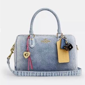 NWT! Coach Rowan Medium Satchel Bag In Loved Denim With Charms
